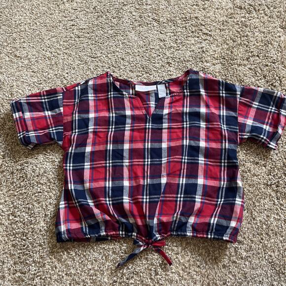 The Children’s Place Girls Matching Family Plaid Top - Red Cream & Blue Sz. 7-8 - Picture 1 of 6